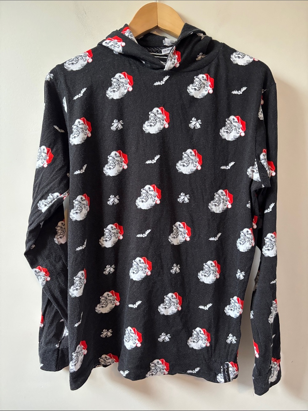 Denim & Flower Black Hoodie with Santa Face Print